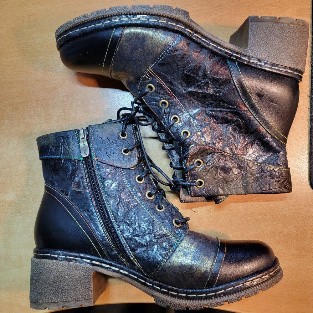 L'Artiste by Spring Step Leather Lace-Up Boots Fallinluv Black Size 9US 40EU